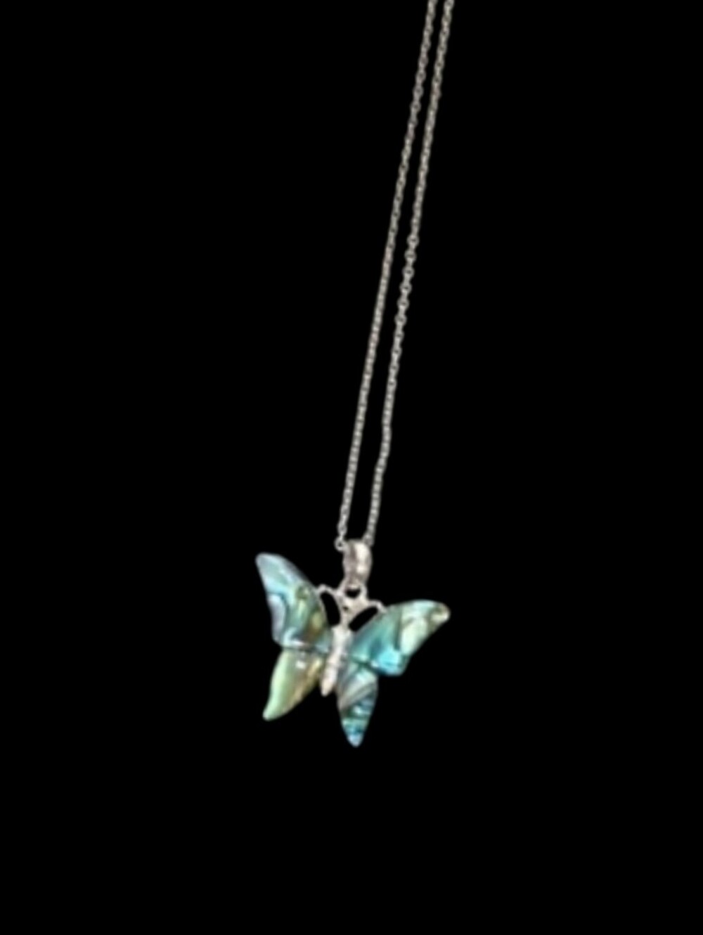 Abalone Shell Butterfly With Rhinestones | Silver Tone - Picture 2 of 6